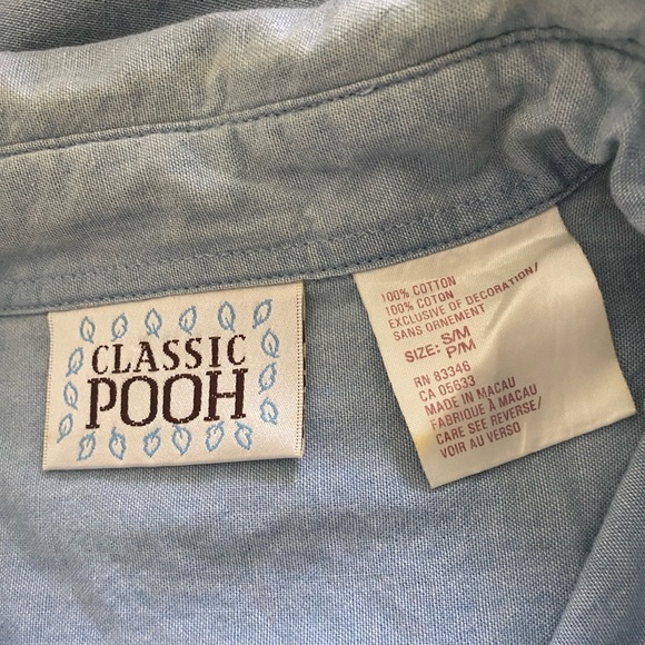 Winnie The Pooh Disney Shirt Women’s  S/M P/M Blue Demin Button Down Flaw Shown - Picture 2 of 10